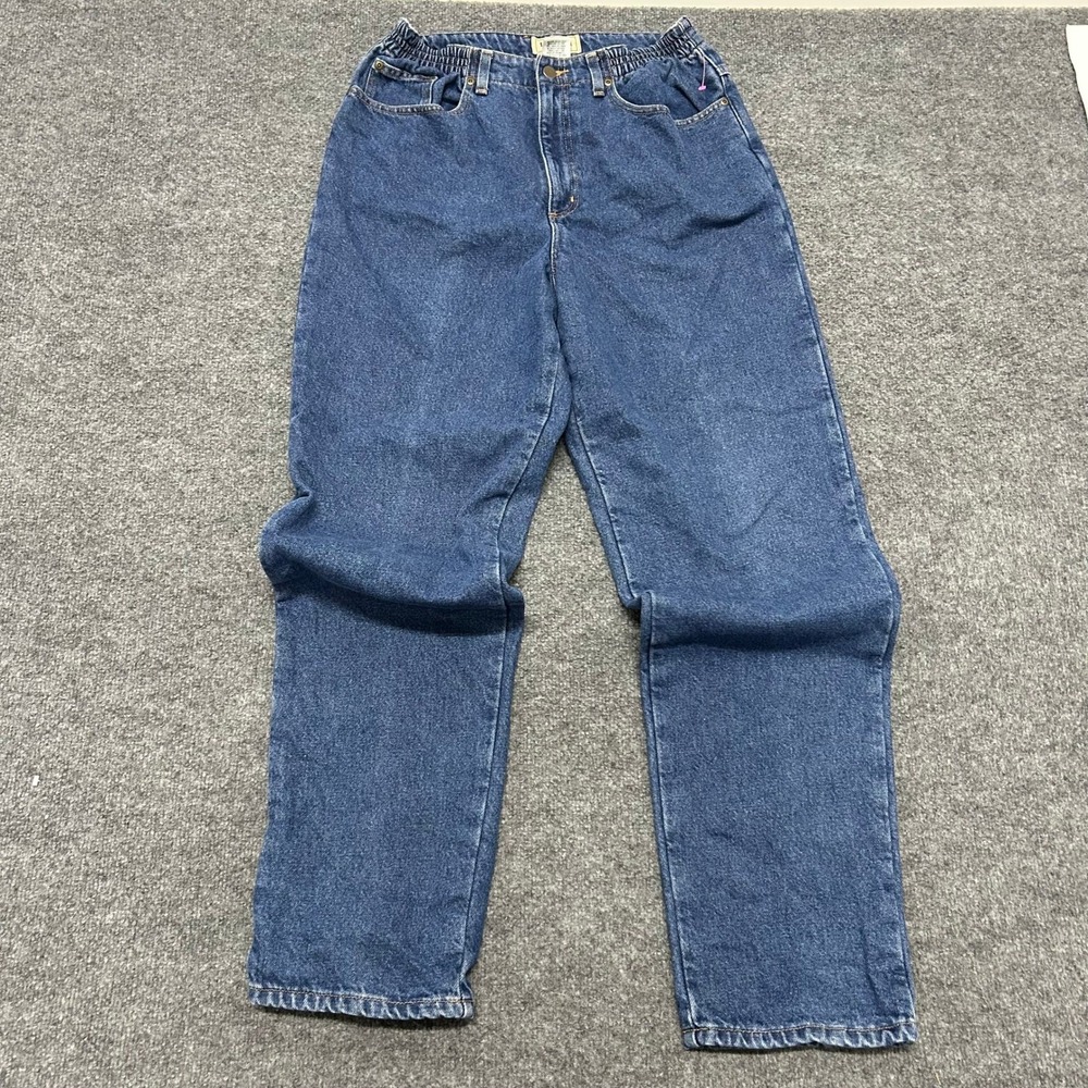 L.L. Bean Jeans Womens Size 12 Tall Blue Flannel Lined Relaxed Fit Elastic Waist